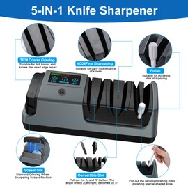 5 in 1 Electric Knife Sharpener for Kitchen Knives, 3-Stage Sharpener with 100% Diamond Abrasive, LCD Screen, Speed Adjustable, Knife Sharpener for All Kitchen Knives Quick Sharpening, Scissors