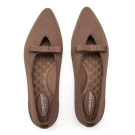 Frank Mully Women's Knitted Flats with Bow Pointed Toe Ballet Shoes Soft Fabric Ballerina Dressy Flats for Women Brown