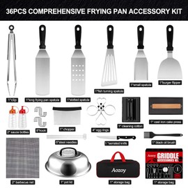 Griddle Accessories Kit 36PCS - Flat Top Grill Accessories for Blackstone and Camp Chef Metal Spatula Tools Set with Burger Press Scraper Tongs Carry Bag for Outdoor Grilling BBQ Cooking
