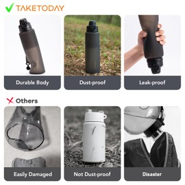 TakeToday Collapsible Water Bottles 32oz, Foldable Travel Water Bottle with Strap, BPA Free, Silicone Water Bottle Leakproof for Hiking, International Travel, Outdoors (Black)