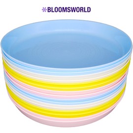 Bloomsworld 16 Toddler Plates Set, Reusable BPA Free Plastic, Picnic and Party Set for Boys and Girls