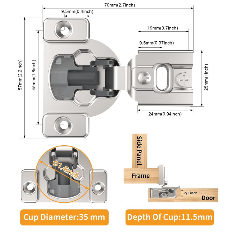 Chibery 4 Pack 9/16" Overlay 4D Concealed Hinges for Face