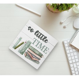 KU-DaYi Book Quote So Little Time Wood Box Sign Rustic Farmhouse Style Wood Block Plaque Decor for Home Reading Room Library Classroom Bookshelf Wall Desk Shelf Decoration,Gifts for Book Lovers