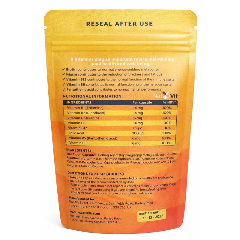 Vitamin B-Complex 120 Capsules |Optimal Mix of All 8 Essential
