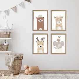 MeinBaby123® Children's Room Pictures, Set of 4, DIN A4 Poster Set, Forest Animals Wall Pictures, Watercolour, Decorative Pictures for Children's Room, Baby Room Decoration, Premium Wall Poster (Animal on Animal, Set of 3)