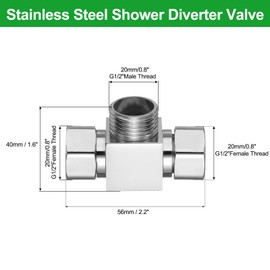 sourcing map G1/2" Shower Diverter Valve 3 Way, Stainless Steel Bidet T Adapter Connector Hose Fitting Tee with PTFE Tape and Gasket for Bidet Angle Valve Hose Toilet Faucet, （56mm,Silver