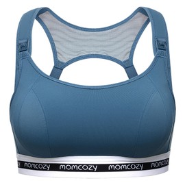 Momcozy Nursing Bras for Breastfeeding, FB011 Low-Impact Nursing Sports Bra Support Maternity Pregnancy Padded Wireless Bralette Blue