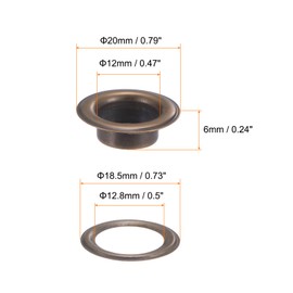 HARFINGTON 40Set Grommets Eyelets with Washers 12mm Copper Metal Eyelets Kit for Fabric Curtain Tarps Leather Belt Shoes Bag DIY, Bronze