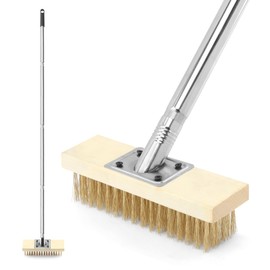 Stainless Steel Deck Brushes for Scrubbing Heavy Duty, 60" Concrete Floor Scrub Brush with Long Handle, Metal Stiff Wire Brush for Cleaning Moss,Garage,Patio,Garden,Outdoor Stain
