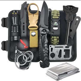 EchoVenrek 11-in-1 Survival Gear Kit with Fire Starter, Flashlight, Multi-Function Card for Outdoor Camping, Hiking, Emergency - Compact & Lightweight