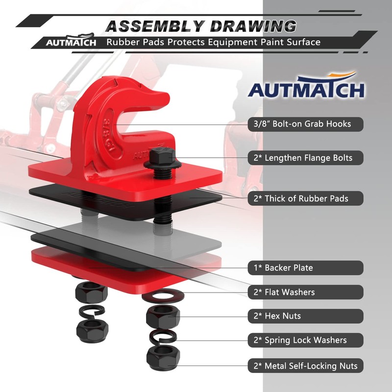 AUTMATCH Tractor Bucket Grab Hook 3/8" (2 Pack) - Bolt