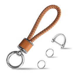 Tukellen Llavero de Cuero Trenzado Adecuado para Llavero de Coche Llavero Regalo para Mujer, con Anillo en D Giratorio de 360 Grados y Destornillador (Marrón)