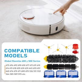 Roomba Repuestos,Compatibles para Kit de Accesorios de Repuesto para Roomba Serie 600,Piezas para Aspiradoras-Incluye 3 Cepillos Laterales, 3 Filtros, 1 Rueda Giratoria Delantera, Cepillo de Cerdas