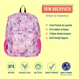 Wildkin Mochila infantil de 16 pulgadas para niños y niñas, perfecta para mochila de escuela primaria, cuenta con espalda acolchada y correa ajustable, tamaño ideal para mochilas escolares y de viaje (unicornios mágicos)
