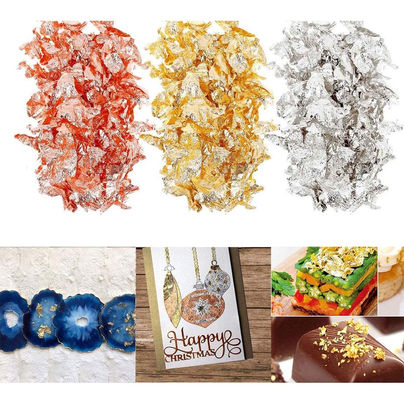 45g Foil Flakes, BetterJonny 3 Bottles Gold Leaf Flakes Gold