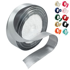 Qjaiune Silver Gray Satin Ribbon 1 Inch x 25 Yards Ribbon, Wedding Bouquet Ribbon Grey Silk Ribbon, Silky Polyester Ribbon Shiny Fabric Ribbon for Hair Gift Wrapping Flower Bouquet Crafts Sewing