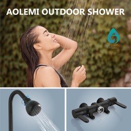 Aolemi Outdoor Shower Fixtures Kit Faucet System 3 Inch Center with Showerhead 2 Handle Exposed Shower with Brass Mix Valve Matte Black