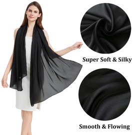 black silk scarf for women-ladies spring fall summer long 100% mulberry silk neck scarf hijab travel beach shawl wrap(CJ-Black)