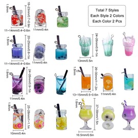 SUNNYCLUE 1 Schachtel 7 Stile Milchtee-Frucht-Anhänger Mini-Flasche Boba-Eiscreme-Anhänger Getränkeimitat-Harzglas-Schmuckzubehör Zubehör Für Frauen Zum Basteln von Ohrringen Und Halsketten