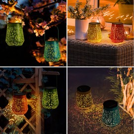 4 Pack Solar Lanterns Outdoor Waterproof Solar Lights Gifts for Women Garden Decor LED Hanging Solar Powered Lantern with Handle for Outside Patio Yard Table Fence, Gardening Gift