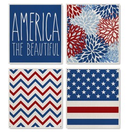 AnyDesign Patriotic Swedish Dishcloths American Flag Stars Stripes Floral Kitchen Dish Towel Reusable Washable 4th of July Cotton Kitchen Towel for Independence Day Home Party Cleaning, 7 x 8, 4Pcs