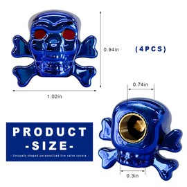 ZNDAW 4 PCS Skull Style Tire Valve Stem Caps, Dustproof Wheel Valve Covers with Rubber O-Ring, Universal Antirust Copper Core Tyre Caps for Cars SUVs Bicycles Motorcycles (Blue)