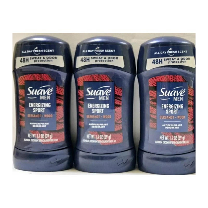 6 Packs Suave Men ENERGIZING SPORT Solid Antiperspirant Deodorant 1.4