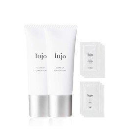 lujo Clear Up Liquid Foundation, Beige, Beauty Formula, Natural, 0.7 oz (20 g) per Month Supply, Nanotechnology Pouch Set, Face Wash + Makeup Remover, 3 Bags Each, 2 Bottles (0.7 oz (20 g) x 2)