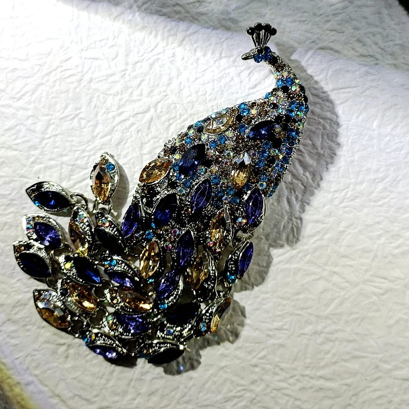 CYPINA Gorgeous Statement Colorful Oversize Peacock Brooch Pin with Tassel