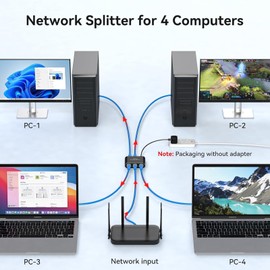 1000Mbps Ethernet Splitter 1 to 4 High Speed Rj45 Splitter, 4 Devices Simultaneously Networking, LAN Network Adapter with USB Power Cable, Internet Splitter for Cat5/5e/6/7/8 Cable