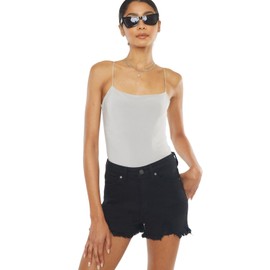 Kan Can Kancan Women's High Rise Raw Hem Denim Shorts (US, Alpha, Large, Regular, Regular, Black)