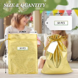 DOYIDE 50Pcs Gold Drawstring Gift Bags, 8x12in Jewelry Bags Drawstring Pouches, Shiny Wedding Party Favor Bags, Sachet Bags Empty for Birthday Party Christmas Baby Shower Candy Favors