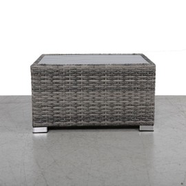 ROCKRAIN Modern Outdoor Side Table: Mixed Grey Slatted Aluminum Top & HDPE Wicker Base - Fully Assembled Weather-Resistant Design for Patio & Poolside Lounge (33" W x 18" D)