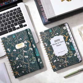 Diary 2025 - A5 Diary 2025 Week to View from January 2025 to December 2025, Twin-wire Binding, Hard Cover, Elastic Closure, 21.5 x 15.5 x 1.5 cm