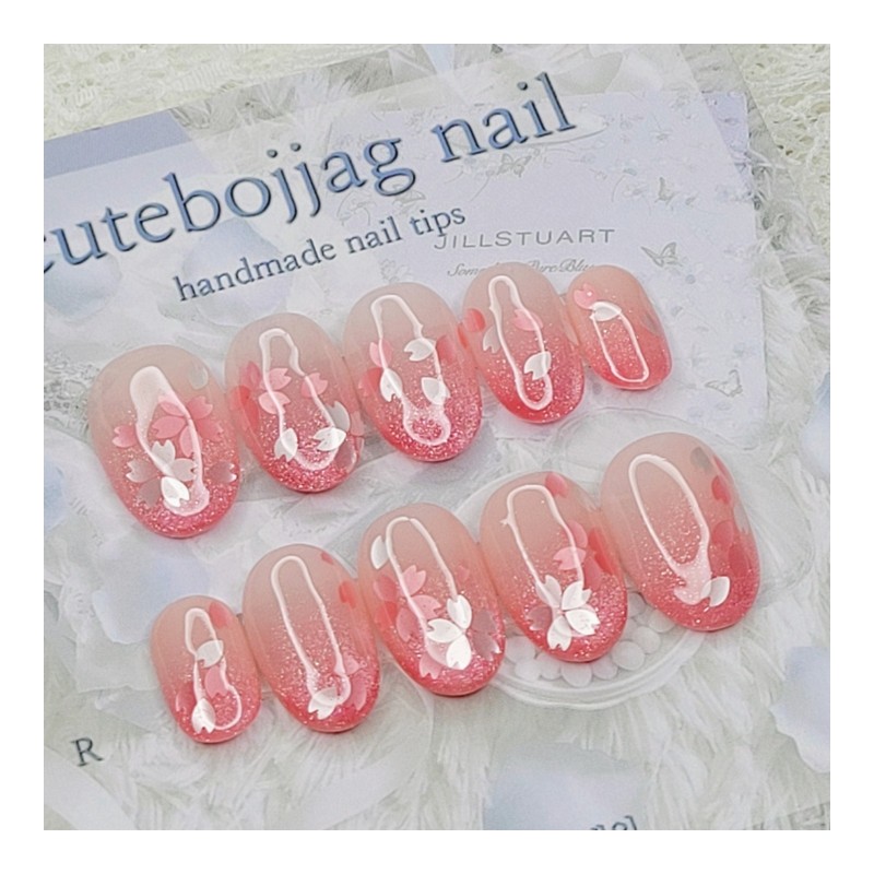 Cherry blossom petal handmade nail tips - lipstick / 벚꽃잎