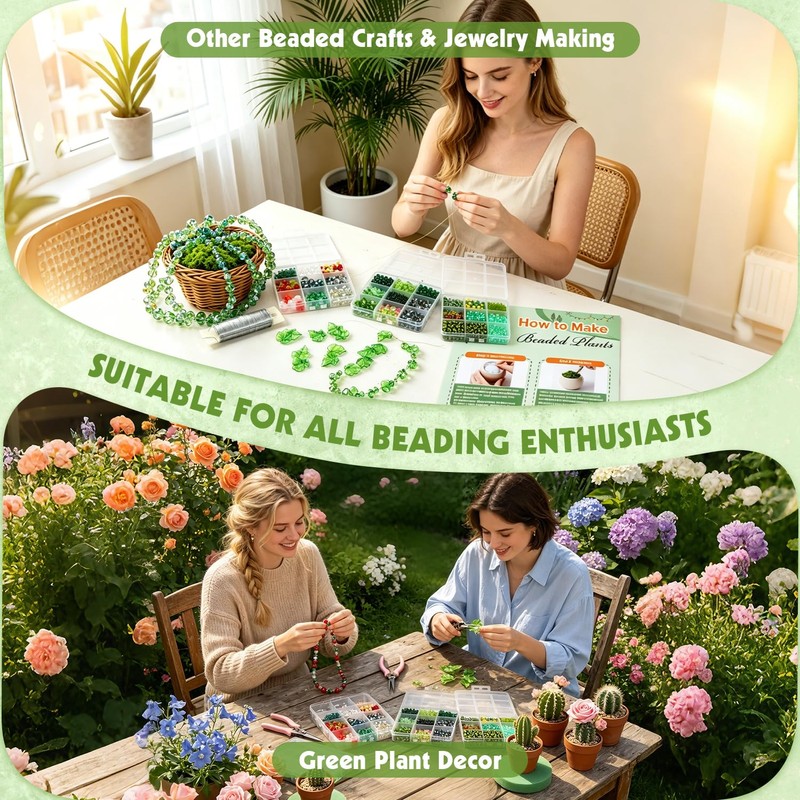 MROUEN 4074 Pcs Green Glass Beaded Plant DIY Kit –