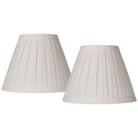 Set of 2 Creme Linen Box Pleated Large Drum Lamp Shades 7" Top x 14" Bottom x 11" High (Spider) Replacement with Harp and Finial - Springcrest