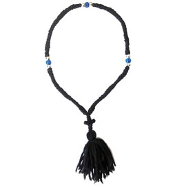 IconsGr Handmade Blessed Christian Orthodox Komboskoini Prayer Rope 100 Knots Wool Pendant black