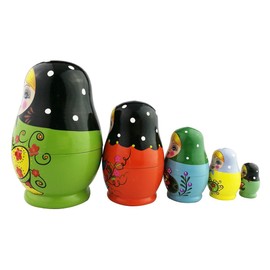 Mini Green Girls Flower Pattern Matryoshka Matryoshka Doll Hand Painted Wooden Products Set of 5 Birthday Gift Children Toy Ornament Figurine