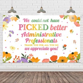 Wollmix Happy Administrative Professional Day Decorations Banner Backdrop, Thank You & We Appreciate You Gifts for Women and Men, 70.8x43.3 Inch Wall Party Decor, Photography Background Supplies