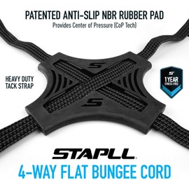 STAPLL Tack Strap – 4-Way Flat Bungee Cord with Rubber Pad Grip, Non-Slip Tie Down Straps for Motorcycle, ATV, Kayak, Cycling, Camping, Truck Storage, Adjustable Bungee Cords - 2 Pack (Blue)