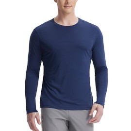 BALEAF Men's Long Sleeve Running Hiking Tops UPF 50+ Quick-Dry Rashguard Blue M