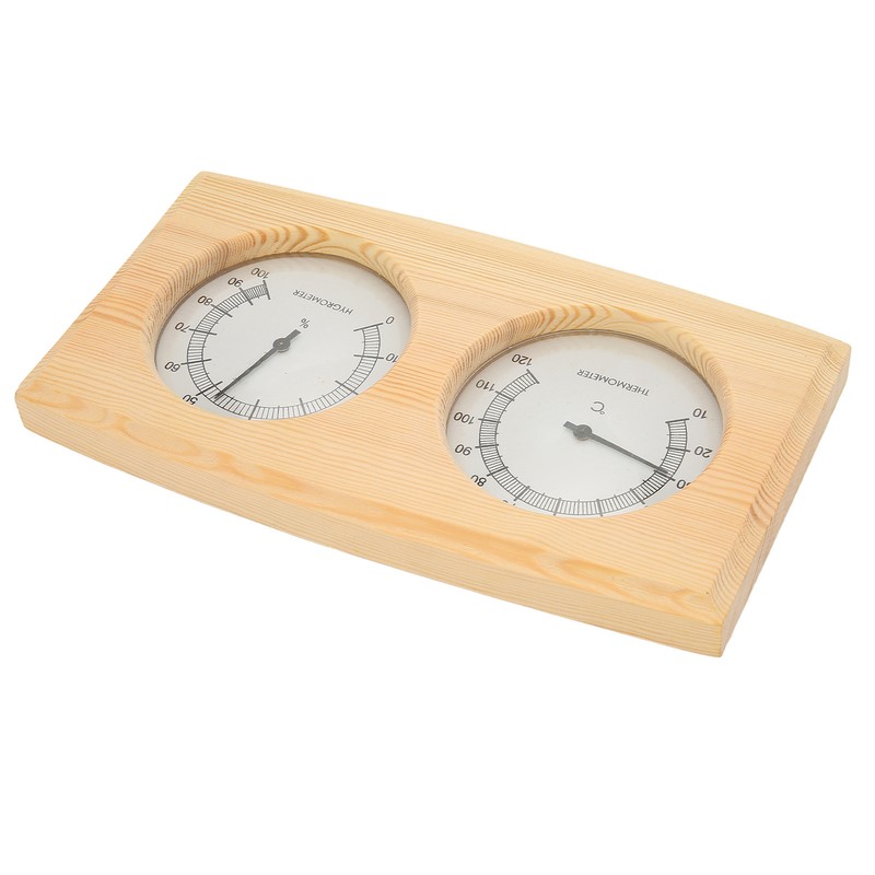 Wooden Thermometer Hygrometer for Sauna Room Double Dial Pointer Type