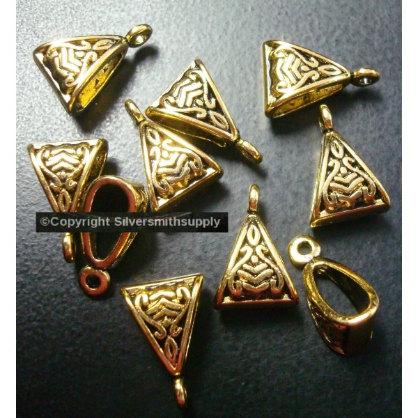 Silversmithsupply.com 10 Bails antique gold pltd 15mm design no lead