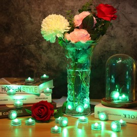 HL Submersible LED Light,Green Small LED Light,100 Hours Waterproof Flameless Led Lights Battery Powered for Wedding Home Vase Festival Party Decoration 24pcs (Built-in 48 Batteries)