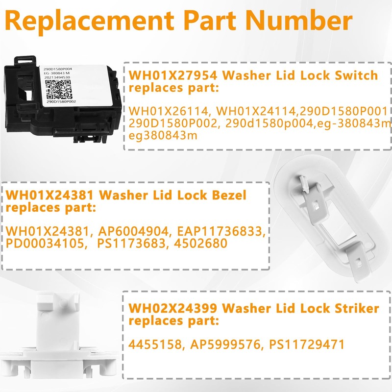 (𝟐𝟎𝟐𝟔 𝐔𝐩𝐠𝐫𝐚𝐝𝐞𝐝) WH01X27954 Washer Lid Lock Switch WH01X24381 Washer Lid