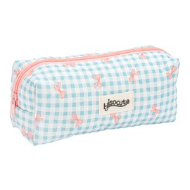 Zouwel Cute Pencil Case for Girls, Quilted Cotton Pencil Case with Bow, Aesthetic Pencil Case, Small Cosmetic Bag, Colouring Pencil Box, Teenager Case, School Organiser, blue, Adorable bow design