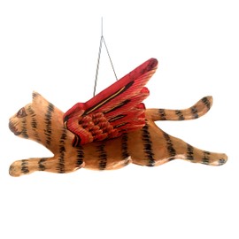 OMA Mobile Wind Chime Hanging Flying Cat Wooden Sculpture Home Decor (Tan Cat)