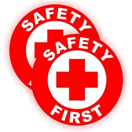 (2) REFLECTIVE RED - Safety First Hard Hat Stickers (Pair) | OSHA Helmet Decals | Toolbox First Aid Labels | Glow Bright Union Laborer Welder Fall Protection Confined Space Trained