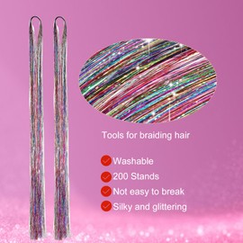 Hair Tinsel Glitter Hair, 1200 Strands 47 Inches Mixed Colours Glitter Tinsel Hair Extensions, Shiny Colourful Fairy Hair Hair Tinsel Glitter Hair Strands for Women Children Cosplay Party